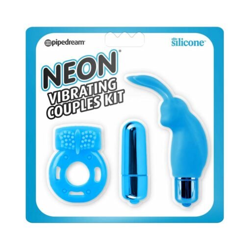 Pipedream Neon 3-Piece Silicone Vibrating Couples Kit Blue