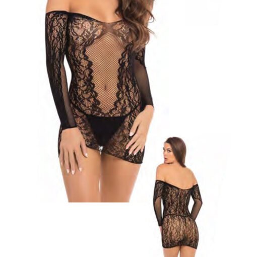 Rene Rofe Demure Long Sleeve Mini Dress Black M-L