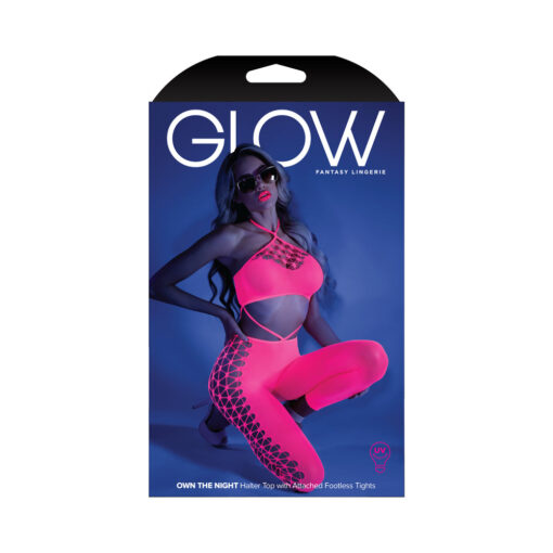 Fantasy Lingerie Glow Own The Night Cropped Cut-Out Halter Bodystocking Neon Pink O-S