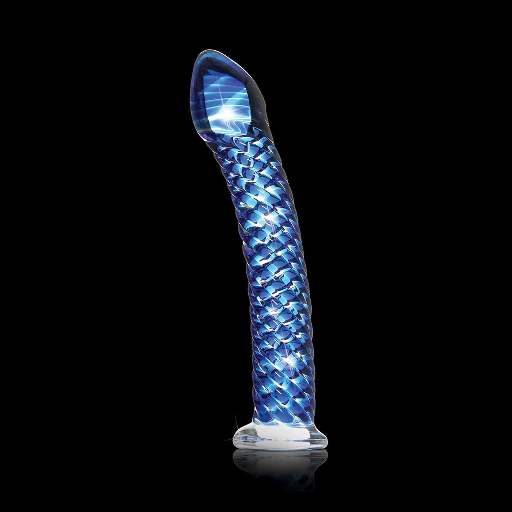 Icicles No. 29 Curved Textured 7.25 in. Glass Dildo Blue - Image 3