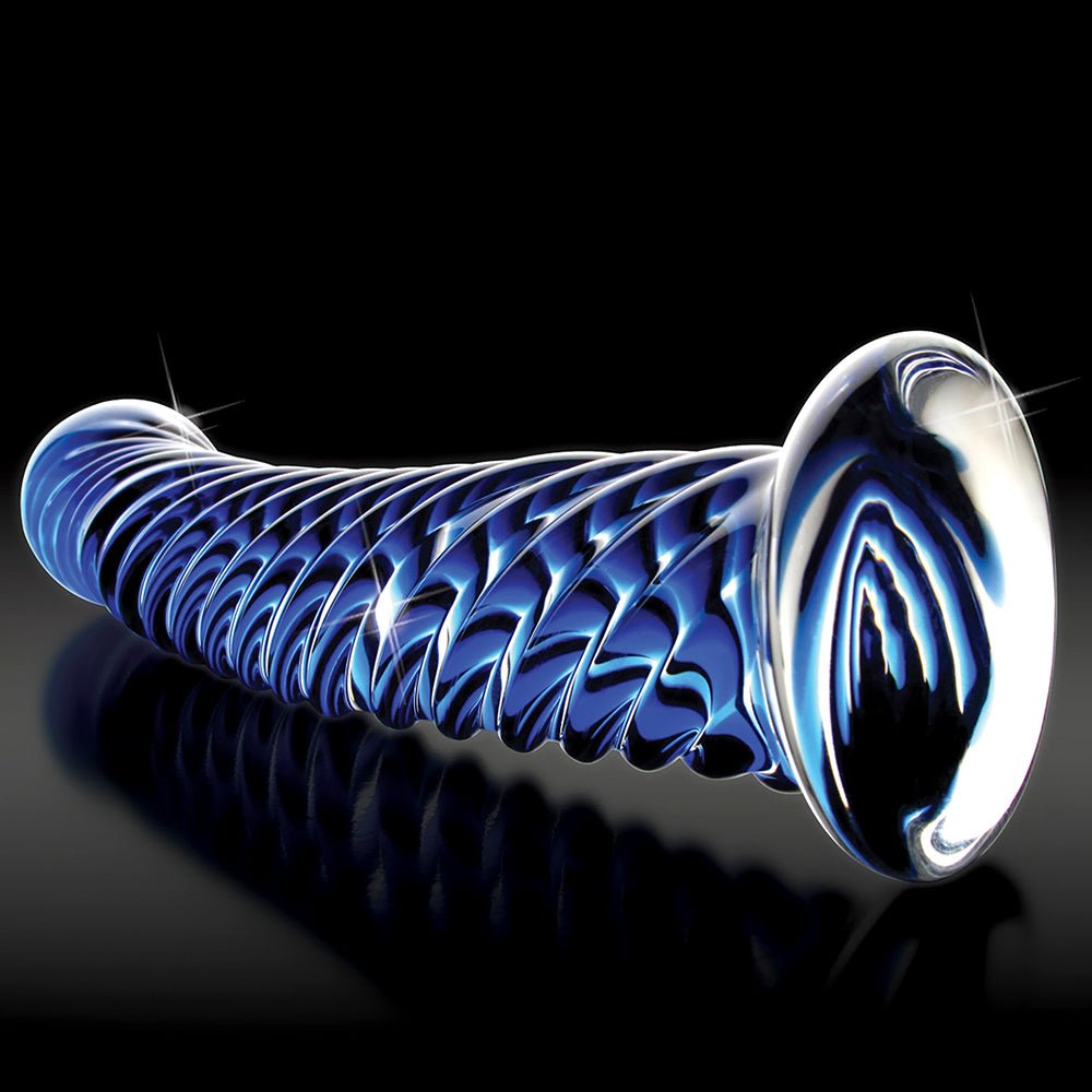 Icicles No. 29 Curved Textured 7.25 in. Glass Dildo Blue - Image 4