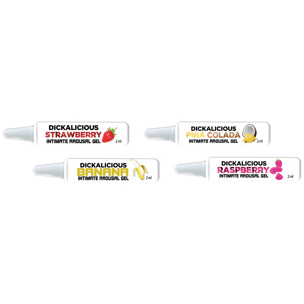 Dickalicious Intimate Arousal Gel Assorted Flavor 2 mL Tubes 144-Piece Display - Image 2