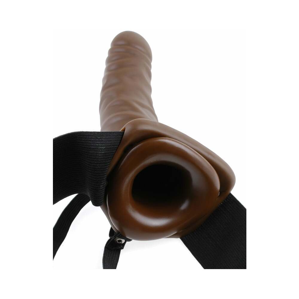 Fetish Fantasy Series 8 in. Vibrating Hollow Strap-On Brown/Black – alternate view 2