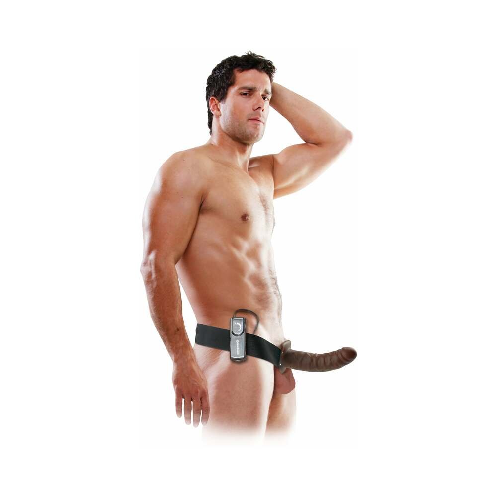 Fetish Fantasy Series 8 in. Vibrating Hollow Strap-On Brown/Black – alternate view 4
