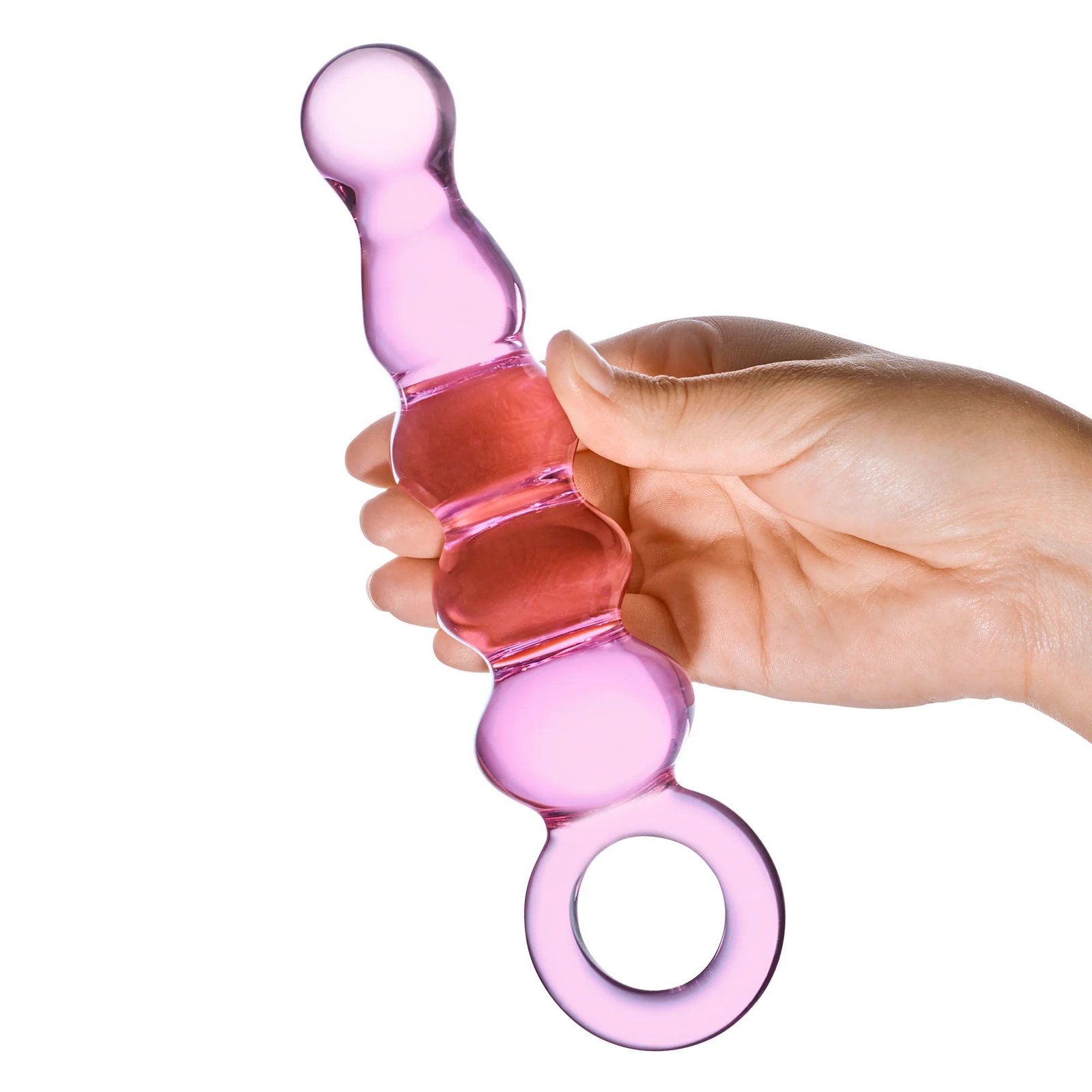 Glas 7.5 in. Quintessence Beaded Anal Slider Glass Dildo with Ring Handle – alternate view 3