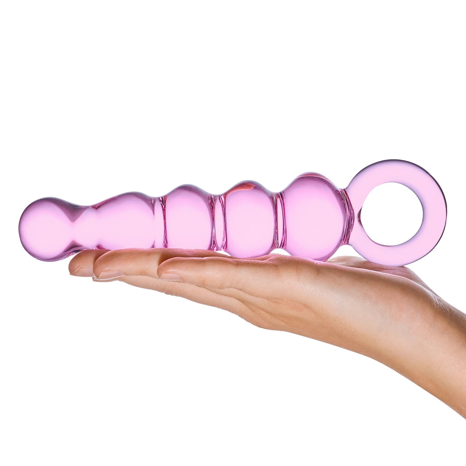 Glas 7.5 in. Quintessence Beaded Anal Slider Glass Dildo with Ring Handle – alternate view 4