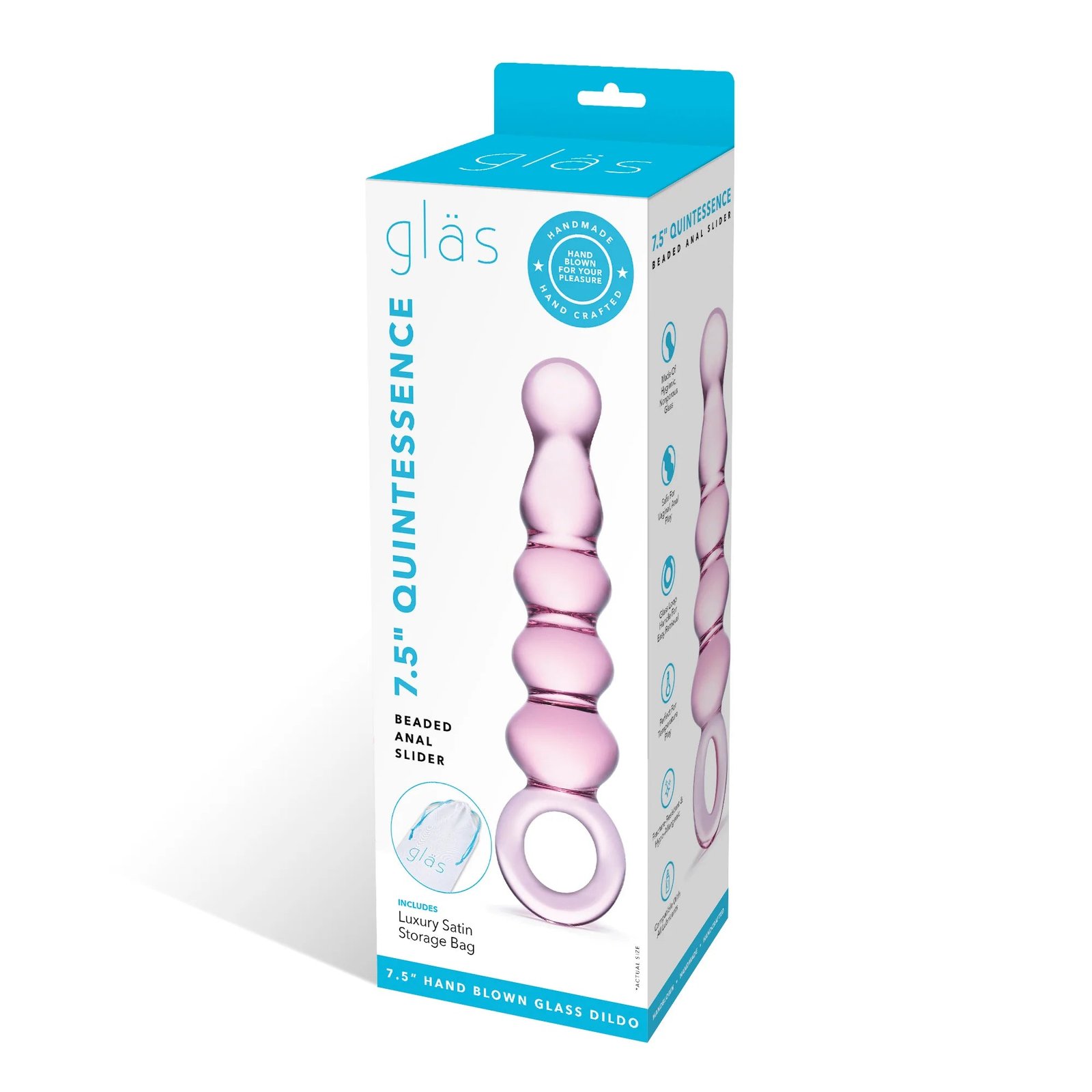 Glas 7.5 in. Quintessence Beaded Anal Slider Glass Dildo with Ring Handle – alternate view 7