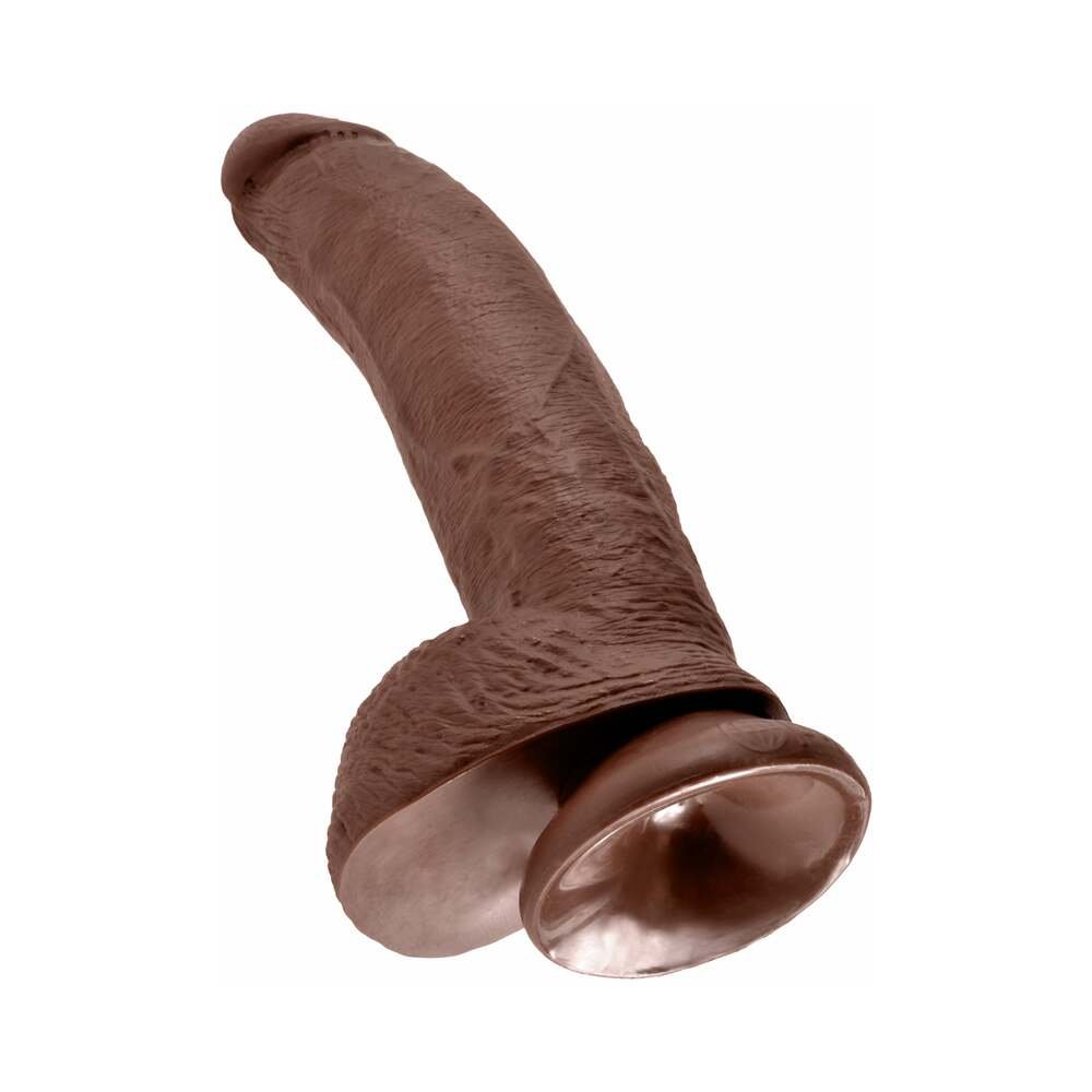 King Cock 9 in. Cock With Balls Realistic Suction Cup Dildo Brown – alternate view 3