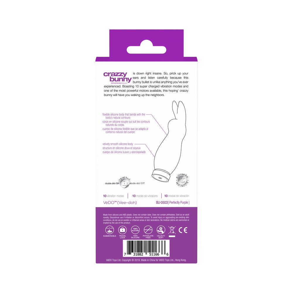 VeDO Crazzy Bunny Rechargeable Mini Vibe - Perfectly Purple - Image 8