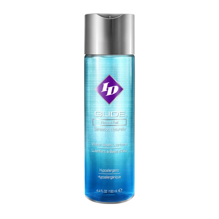 ID Glide water-based lubricant 4.4 fl oz clear liquid bottle with silver disc cap