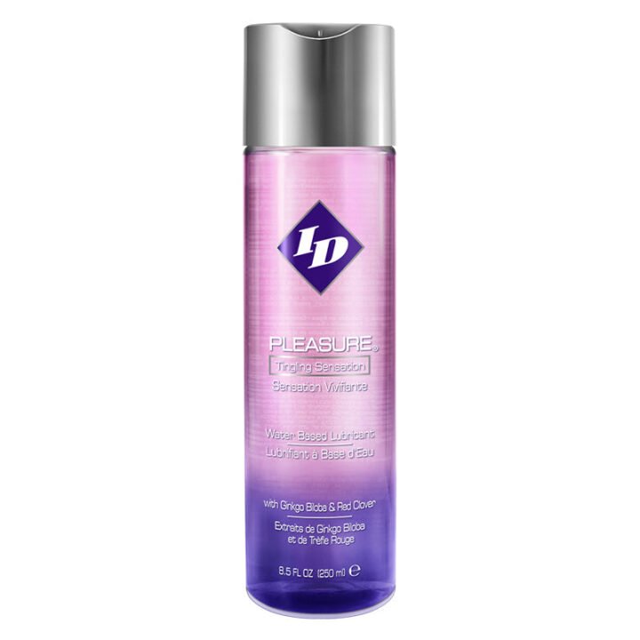 ID Pleasure Lubricant 8.5 fl oz clear liquid bottle with disc cap, water-based, tingling sensation
