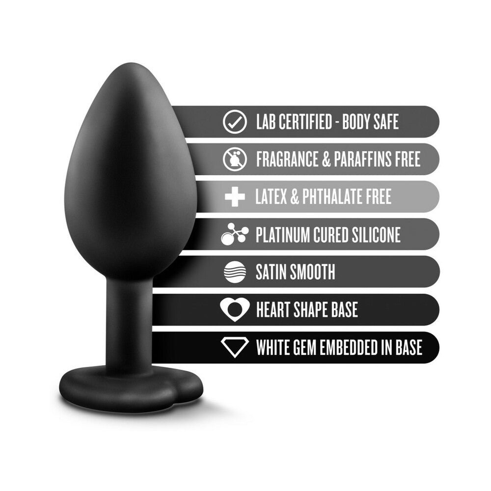 Temptasia Bling Anal Plug with Heart-Shaped Gem Base Small Black - Image 5