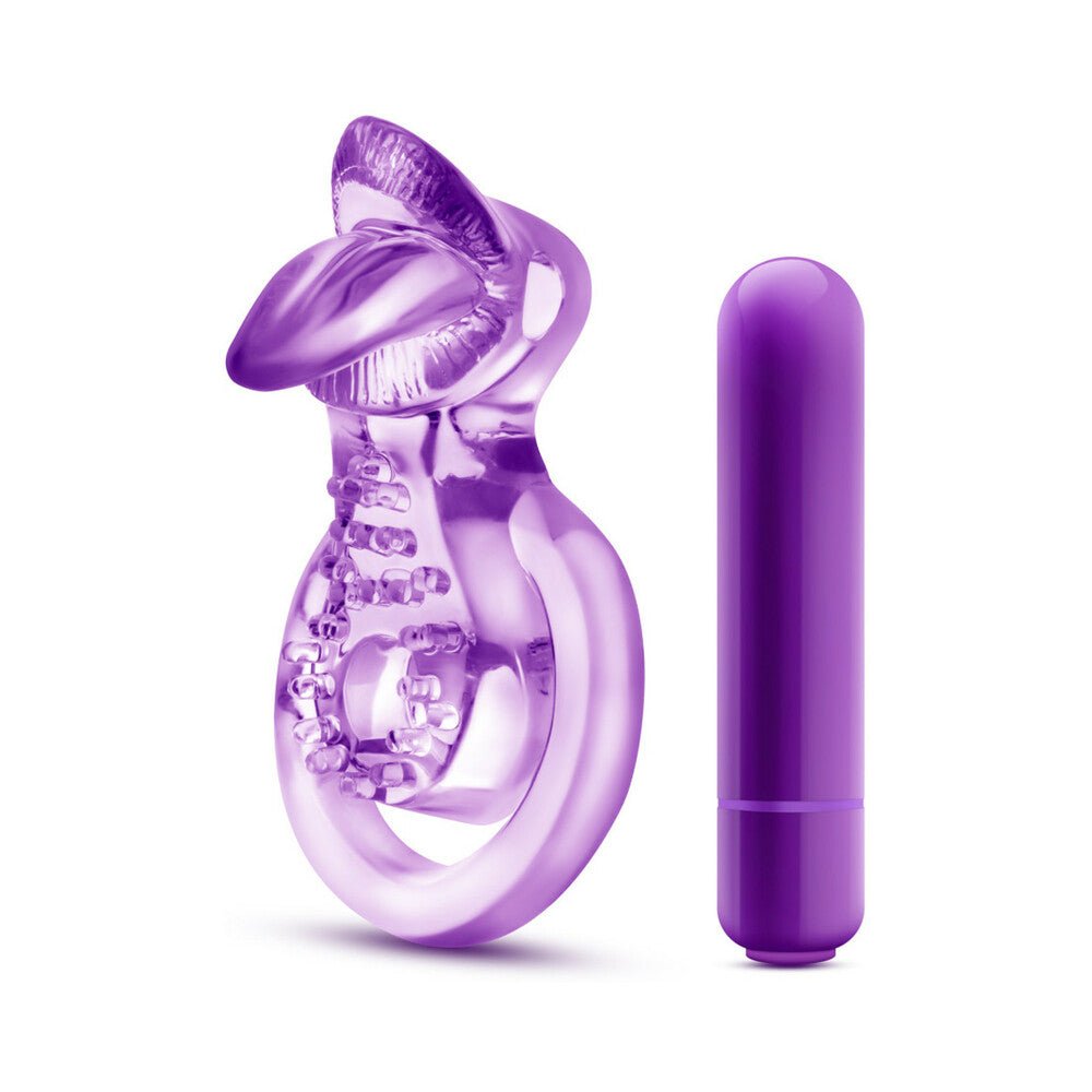 Play with Me Lick It Vibrating Double Strap Cockring Purple - Image 5