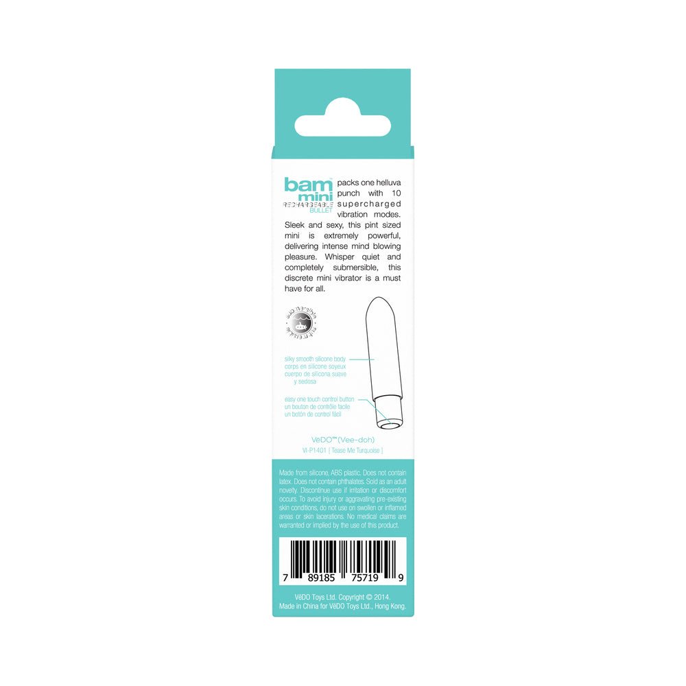 VeDO Bam Mini Rechargeable Bullet Vibe - Tease Me Turquoise - Image 7