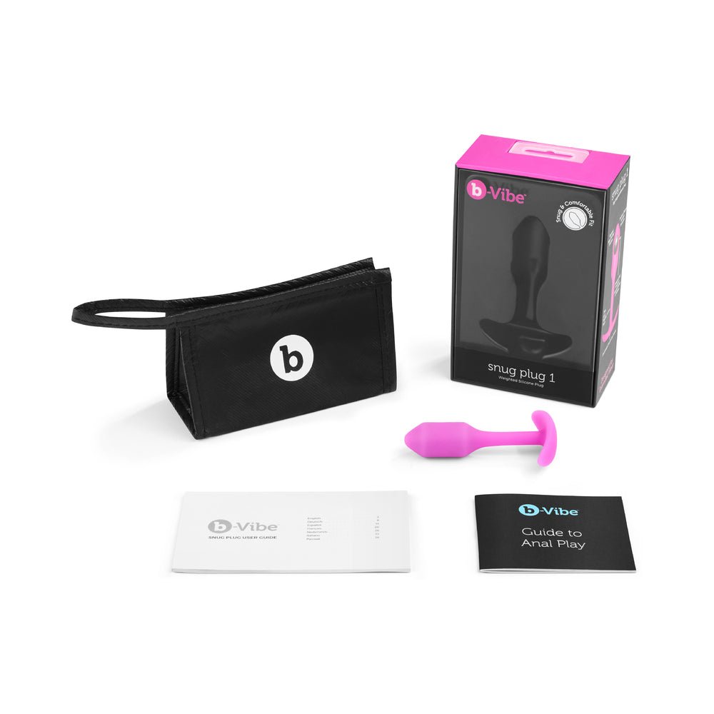b-Vibe Snug Plug 1 Weighted Silicone Anal Plug Fuchsia - Image 2