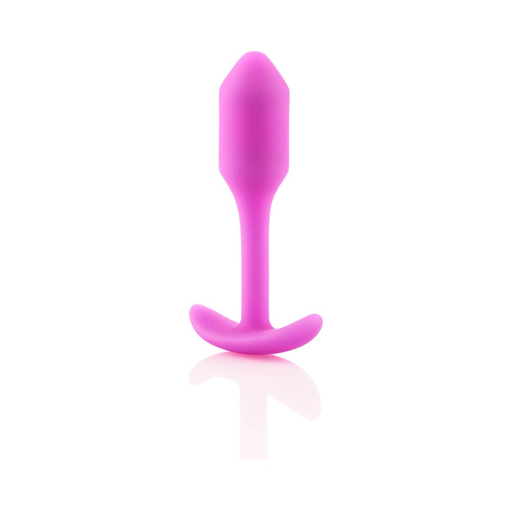 b-Vibe Snug Plug 1 Weighted Silicone Anal Plug Fuchsia - Image 4