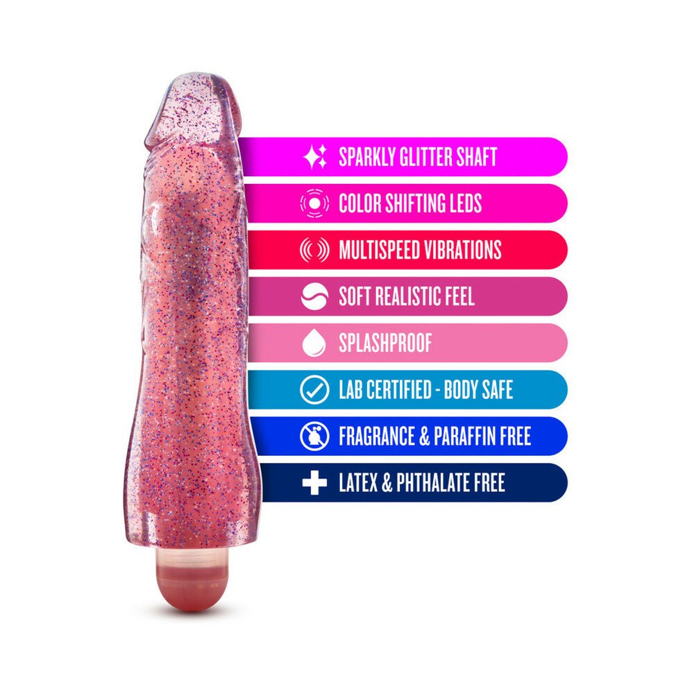 Glow Dicks Molly Color Changing 8 in. Vibrating Dildo Glitter Pink - Image 7