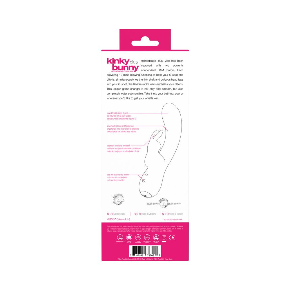 VeDO Kinky Bunny Rechargeable Rabbit Vibrator - Pretty In Pink - Image 8
