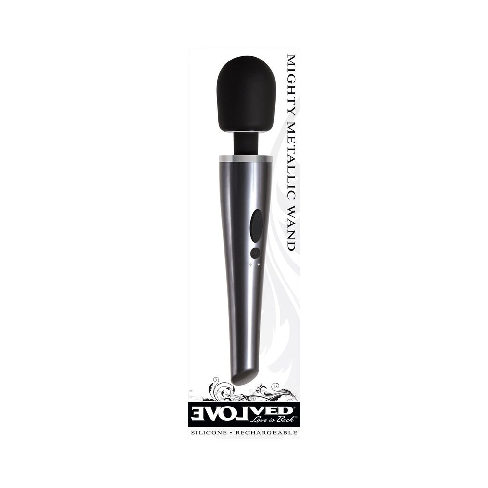 Evolved Mighty Metallic Wand Rechargeable Silicone Wand Vibrator Chrome/Black - Image 7