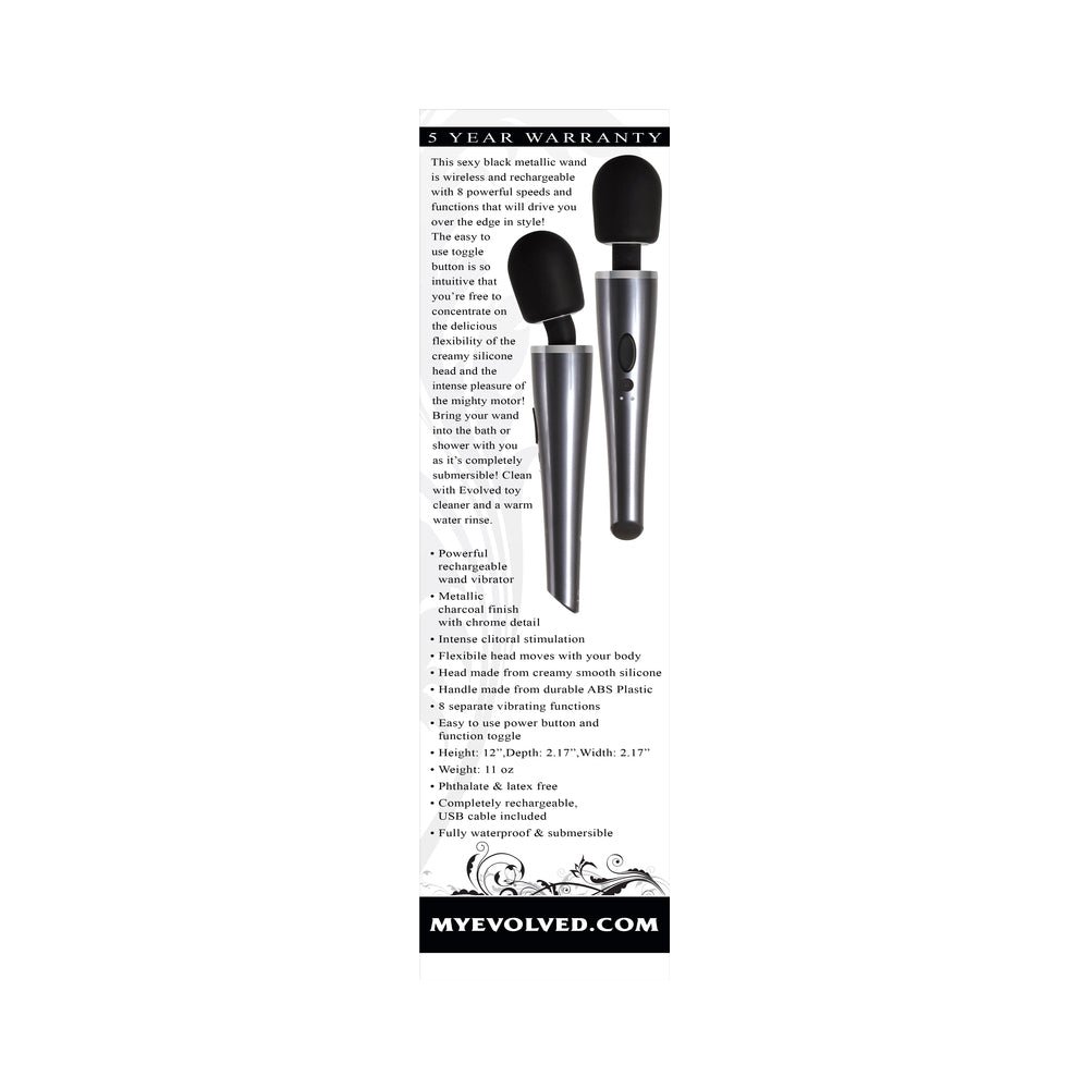 Evolved Mighty Metallic Wand Rechargeable Silicone Wand Vibrator Chrome/Black - Image 8