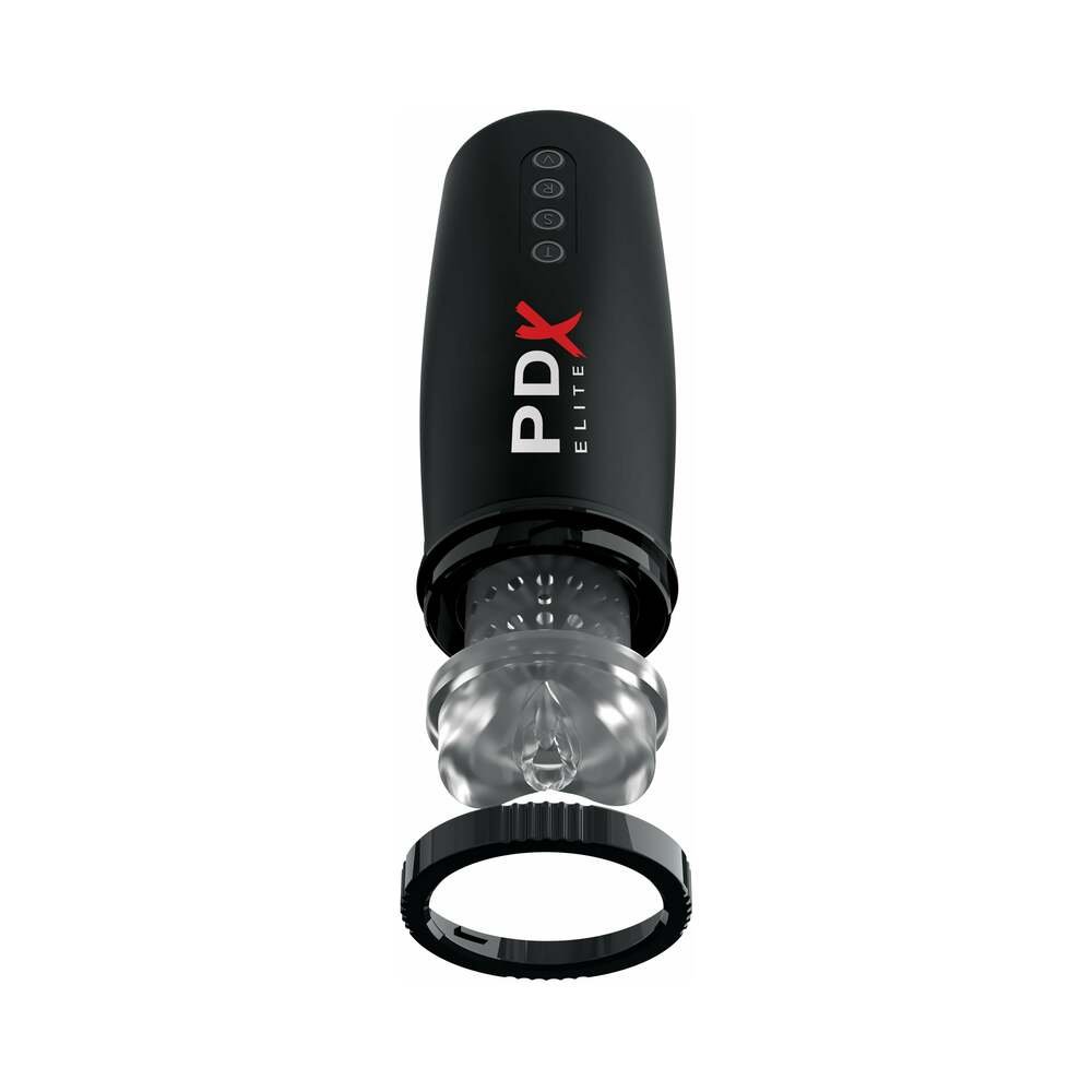PDX Elite Motobator 2 Rechargeable Thrusting Vibrating Masturbator Clear/Black - Image 5