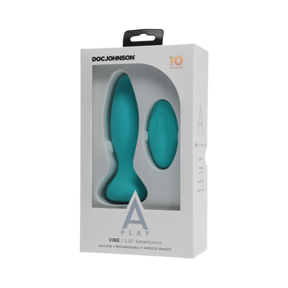 A-Play Vibe Adventurous Rechargeable Silicone Anal Plug with Remote Teal - Image 6