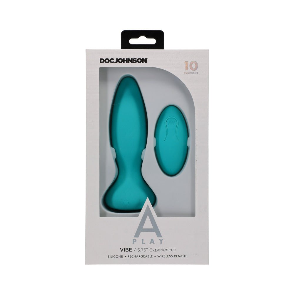 A-Play Vibe Experienced Rechargeable Silicone Anal Plug with Remote Teal - Image 7