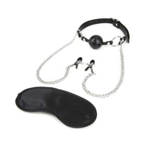 Alternative view of Lux Fetish Breathable Ball Gag with Adjustable Pressure Nipple Clamps