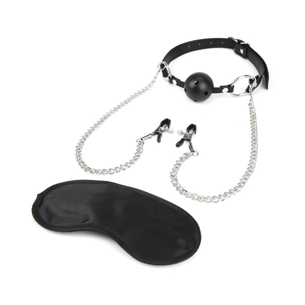 Lux Fetish Breathable Ball Gag with Adjustable Pressure Nipple Clamps - Image 2