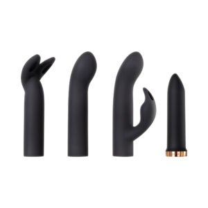 Alternative view of Evolved Four Play Rechargeable Silicone Bullet Vibrator and 3-Piece Sleeve Set Black