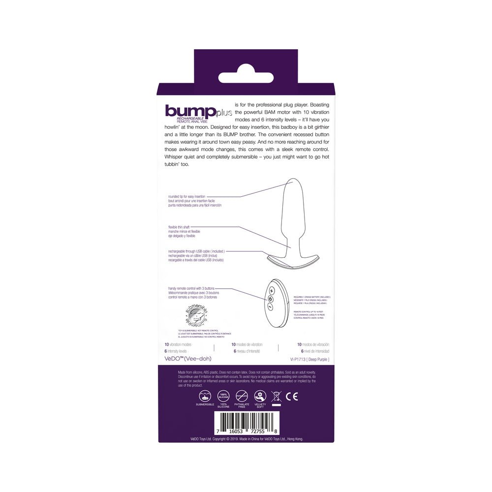 Bump Plus Rechargeable Remote Control Anal Vibe Purple - Image 8