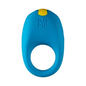 Alternative view of ROMP Juke Rechargeable Silicone Vibrating Penis Ring Light Blue