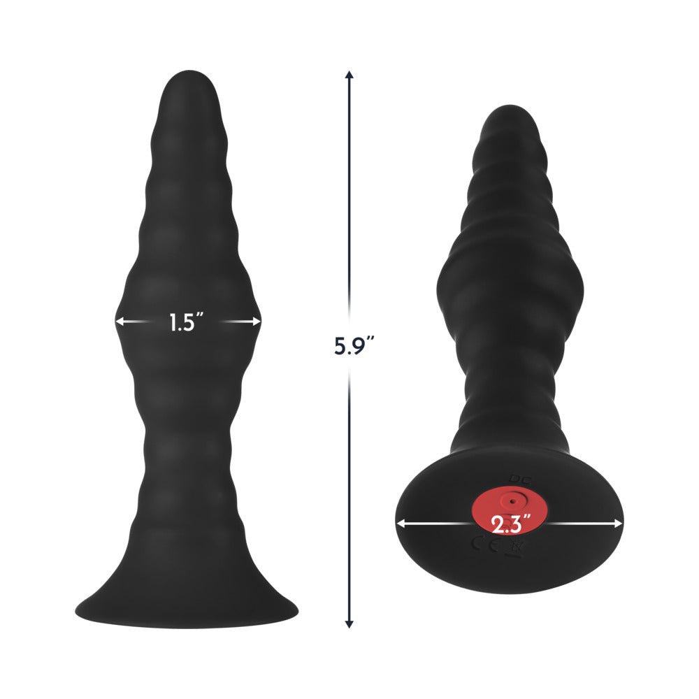 Forto Vibrating Ribbed Plug Rechargeable Remote-Controlled Silicone Anal Plug Large Black - Image 6