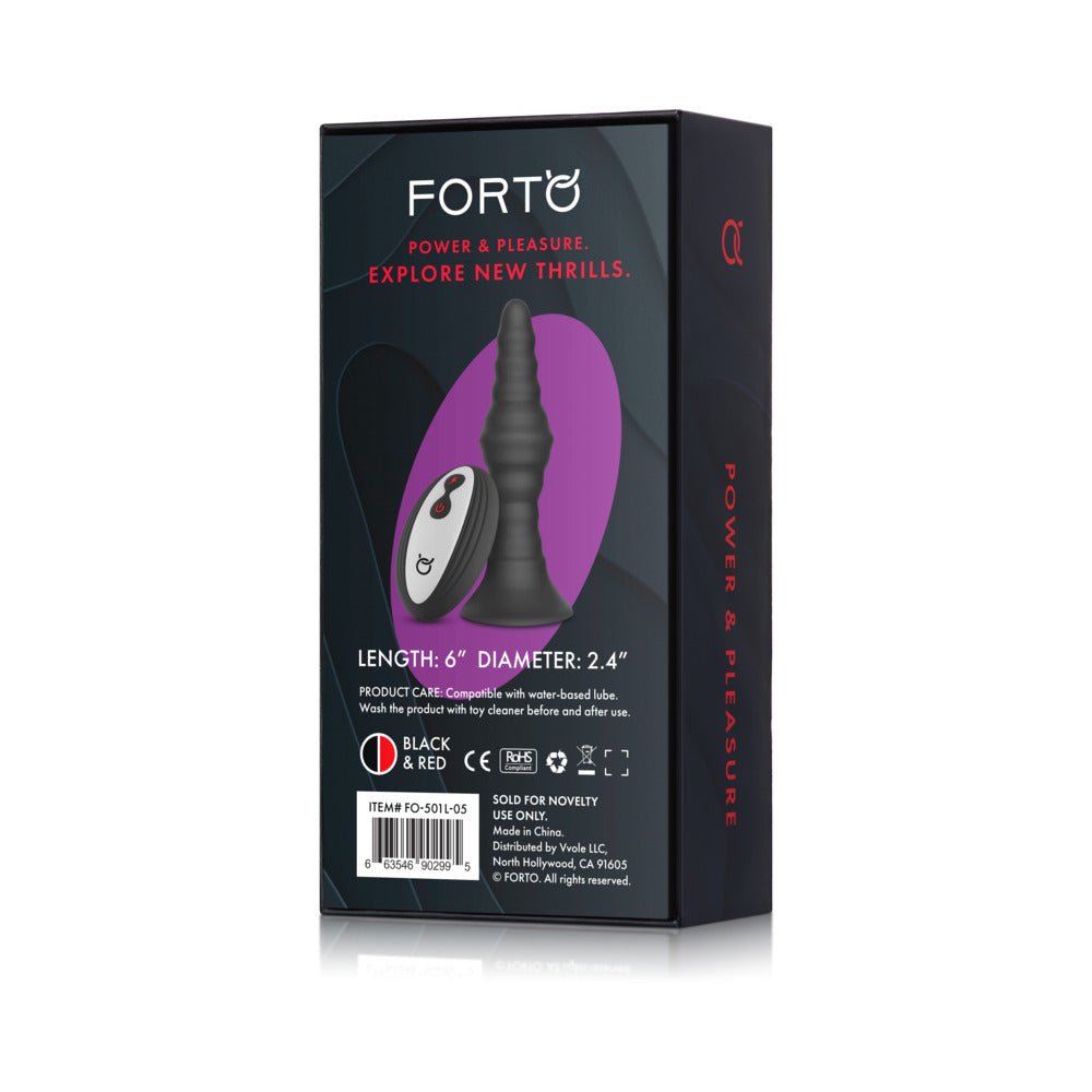 Forto Vibrating Ribbed Plug Rechargeable Remote-Controlled Silicone Anal Plug Large Black - Image 8