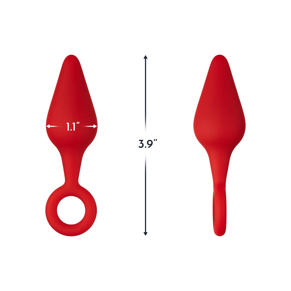 Forto F-10 Silicone Anal Plug with Pull Ring Small Red - Image 5
