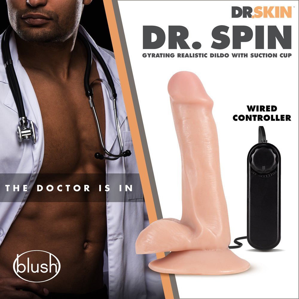 Dr. Skin Dr. Spin 6 in. Gyrating Realistic Dildo with Balls Beige - Image 4
