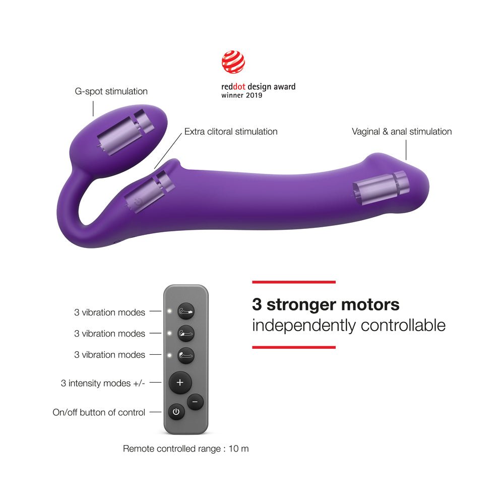 Strap-On-Me Rechargeable Remote-Controlled Silicone Vibrating Bendable Strap-On Purple XL - Image 3