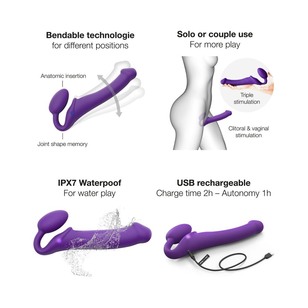 Strap-On-Me Rechargeable Remote-Controlled Silicone Vibrating Bendable Strap-On Purple XL - Image 4