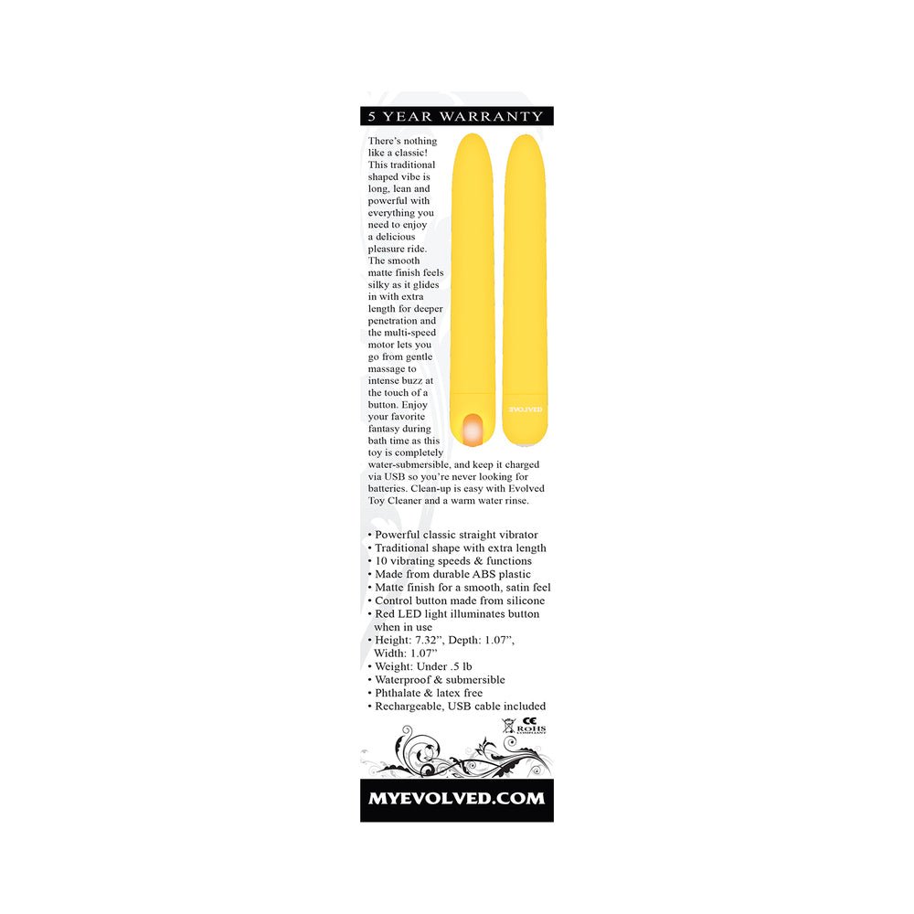 Evolved Sunny Sensations Rechargeable Silicone Sli mline Vibrator Yellow - Image 9