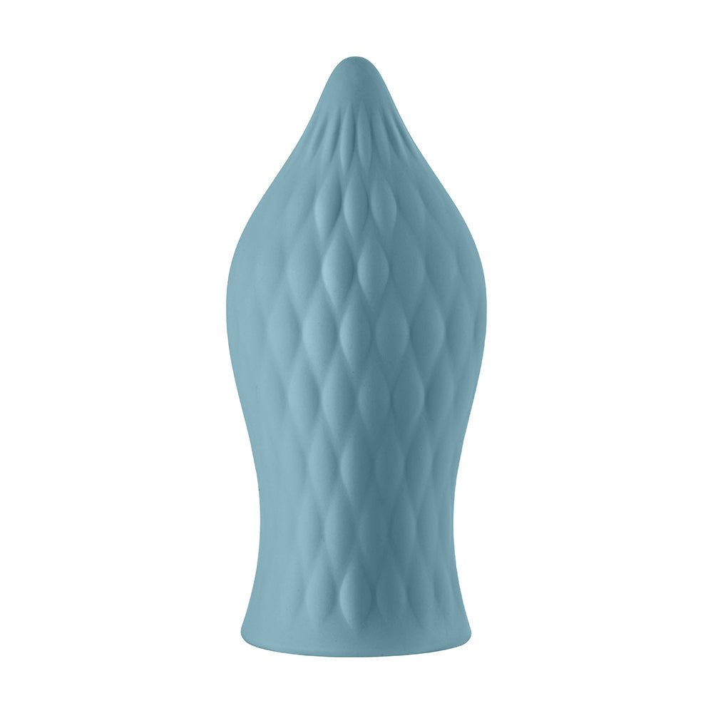 FemmeFunn Versa T Sleeve Textured Silicone Tongue-Shaped Bullet Sheath Light Blue - Image 2