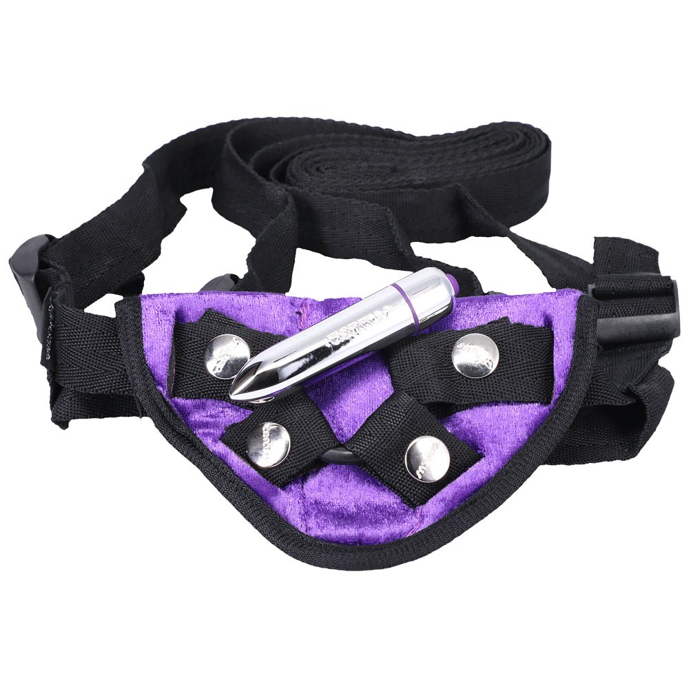 Tantus Velvet Vibrating Strap-On Harness Lilac - Image 3