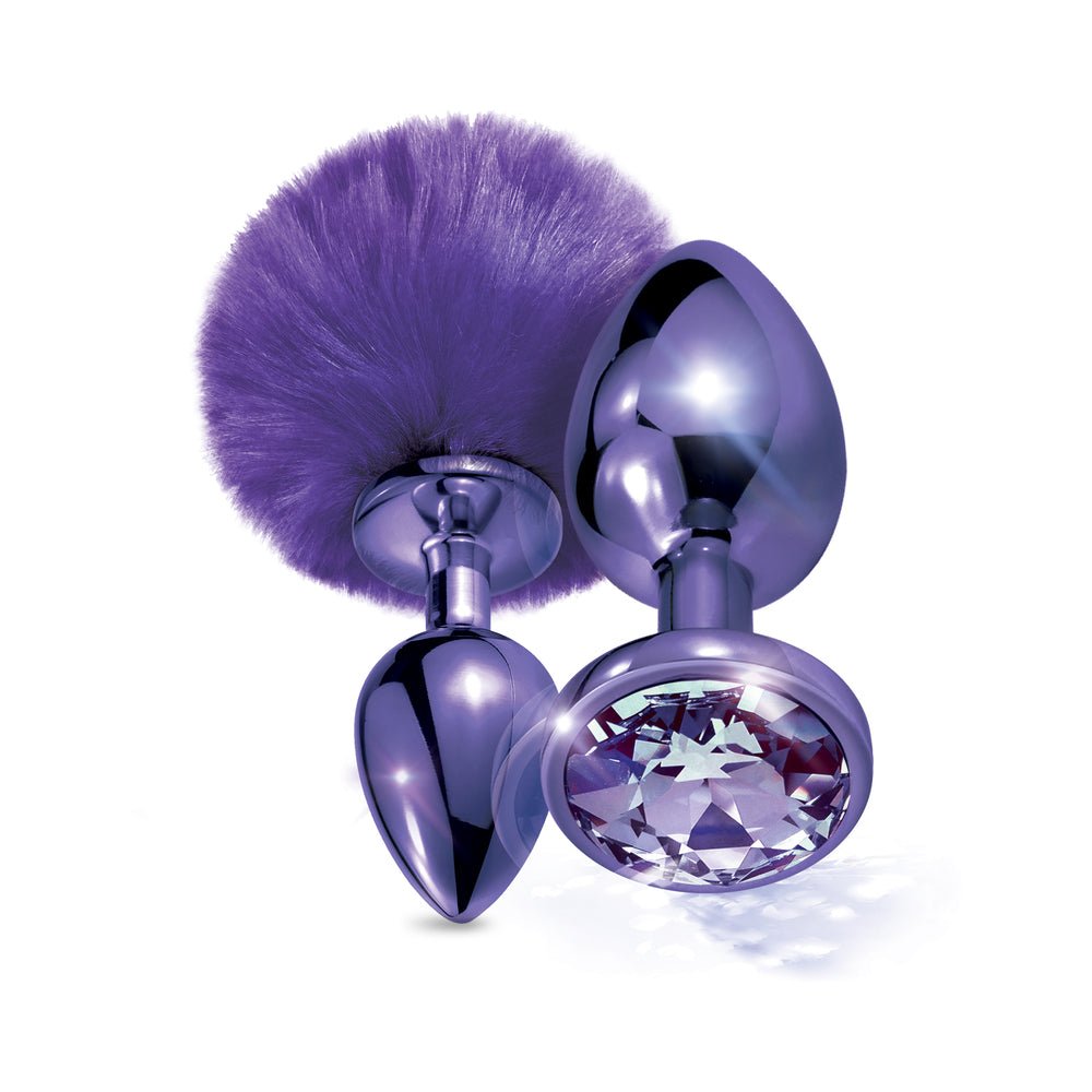 NIXIE Metal Butt Plug Set Pom Pom and Jewel-Inlaid Metallic Purple - Image 3