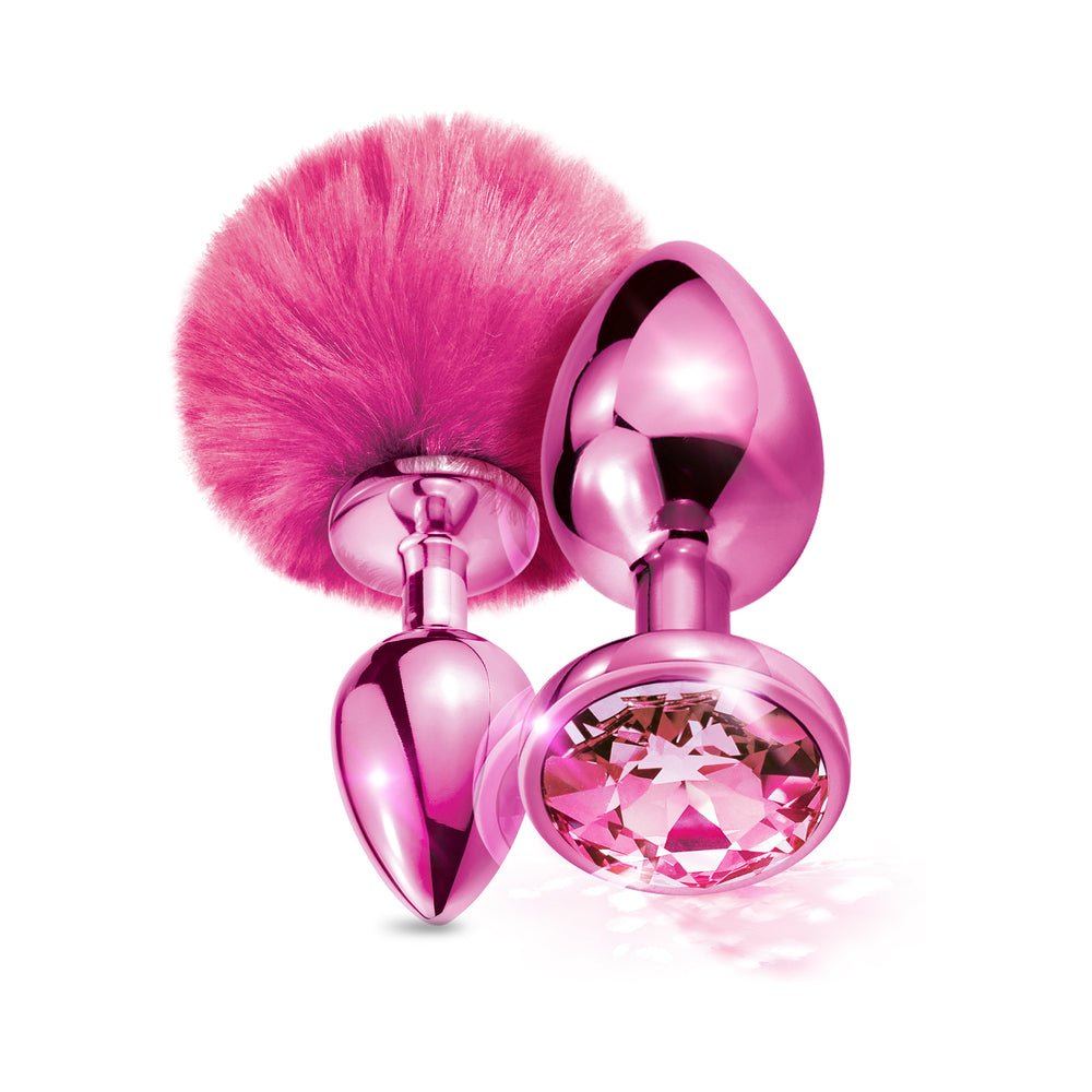 NIXIE Metal Butt Plug Set Pom Pom and Jewel-Inlaid Metallic Pink - Image 3