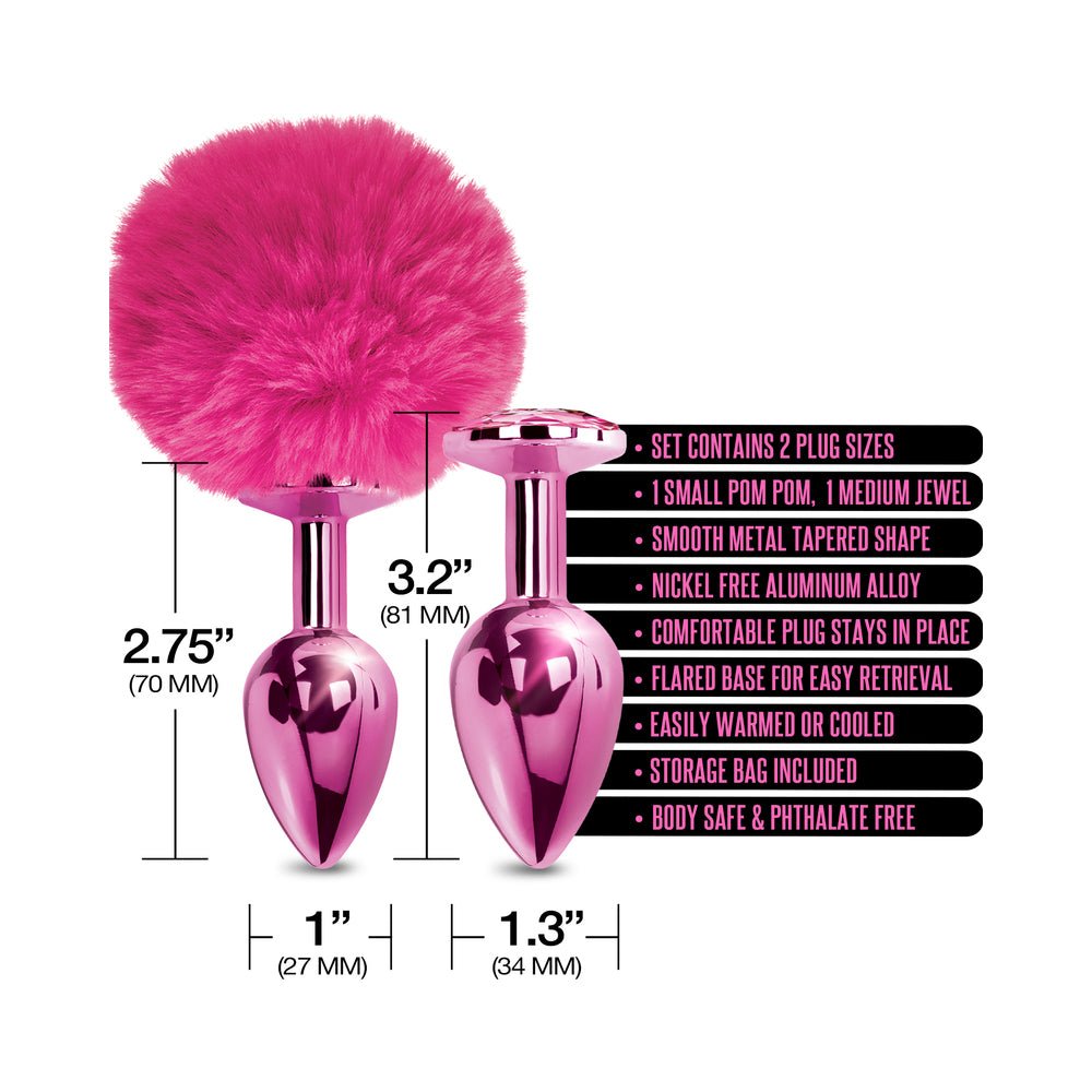 NIXIE Metal Butt Plug Set Pom Pom and Jewel-Inlaid Metallic Pink - Image 4