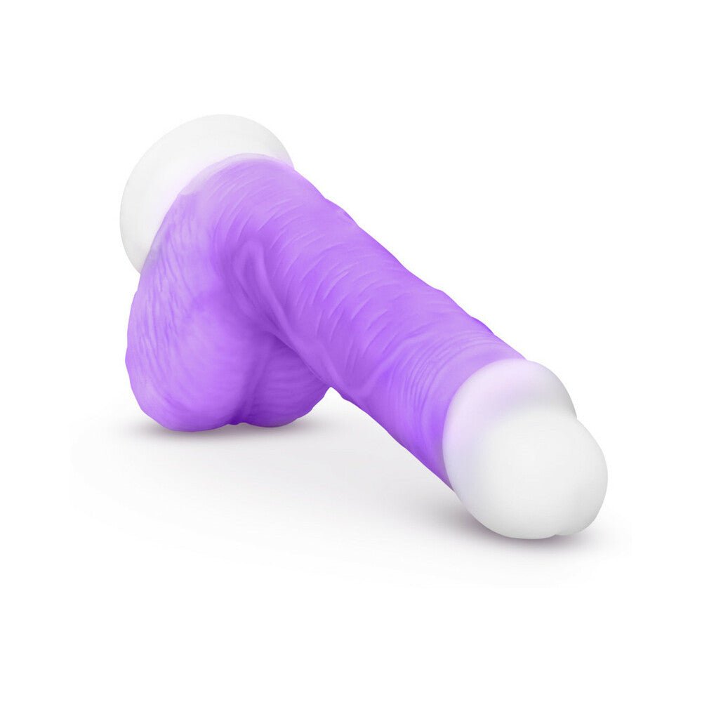 Neo Elite Encore 8 in. Silicone Vibrating Dildo with Balls Purple - Image 3