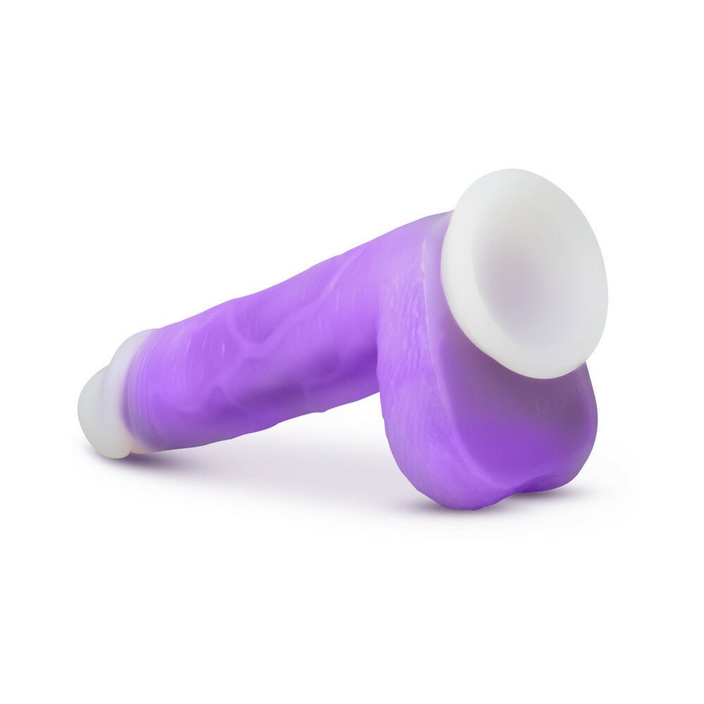 Neo Elite Encore 8 in. Silicone Vibrating Dildo with Balls Purple - Image 4