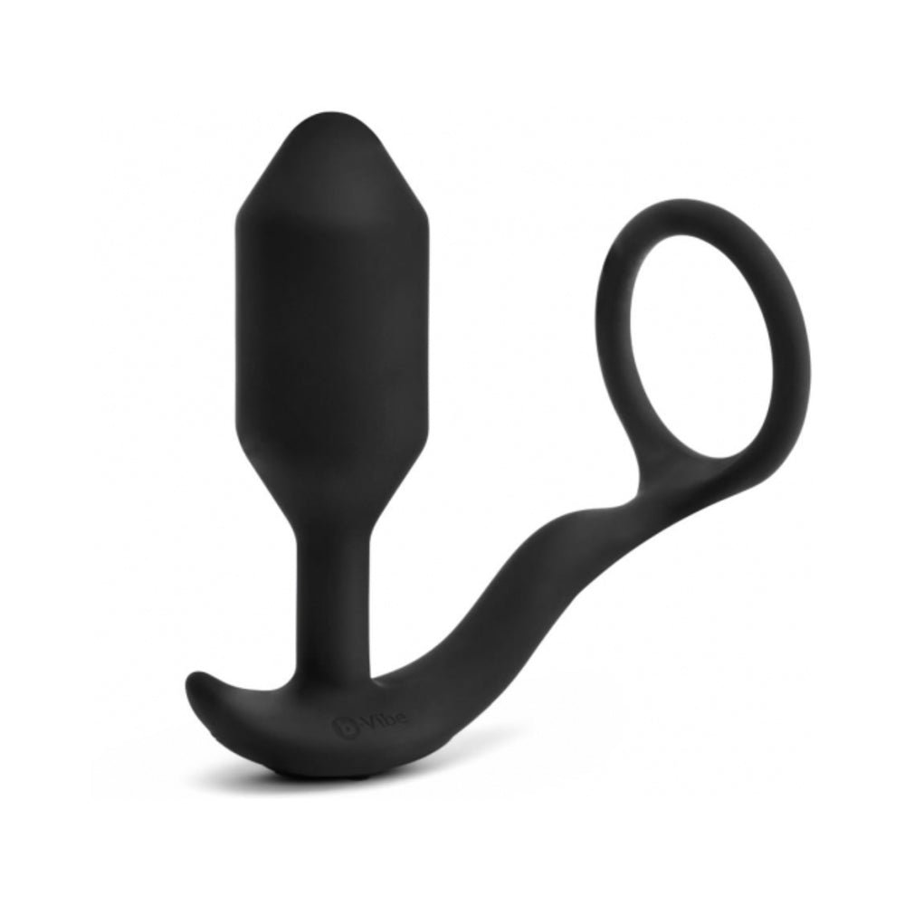 b-Vibe Vibrating Snug & Tug Rechargeable Weighted Silicone Anal Plug with Cockring Medium Black - Image 4