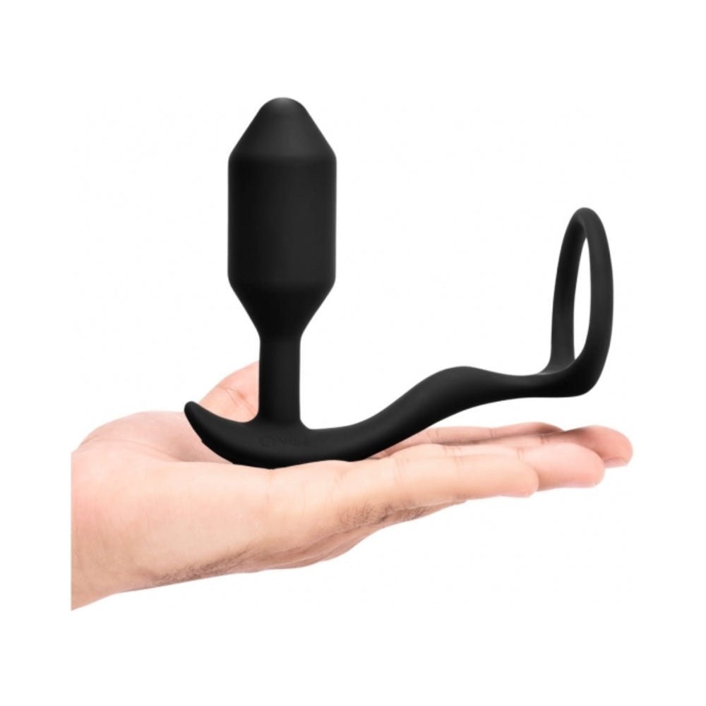 b-Vibe Vibrating Snug & Tug Rechargeable Weighted Silicone Anal Plug with Cockring Medium Black - Image 5