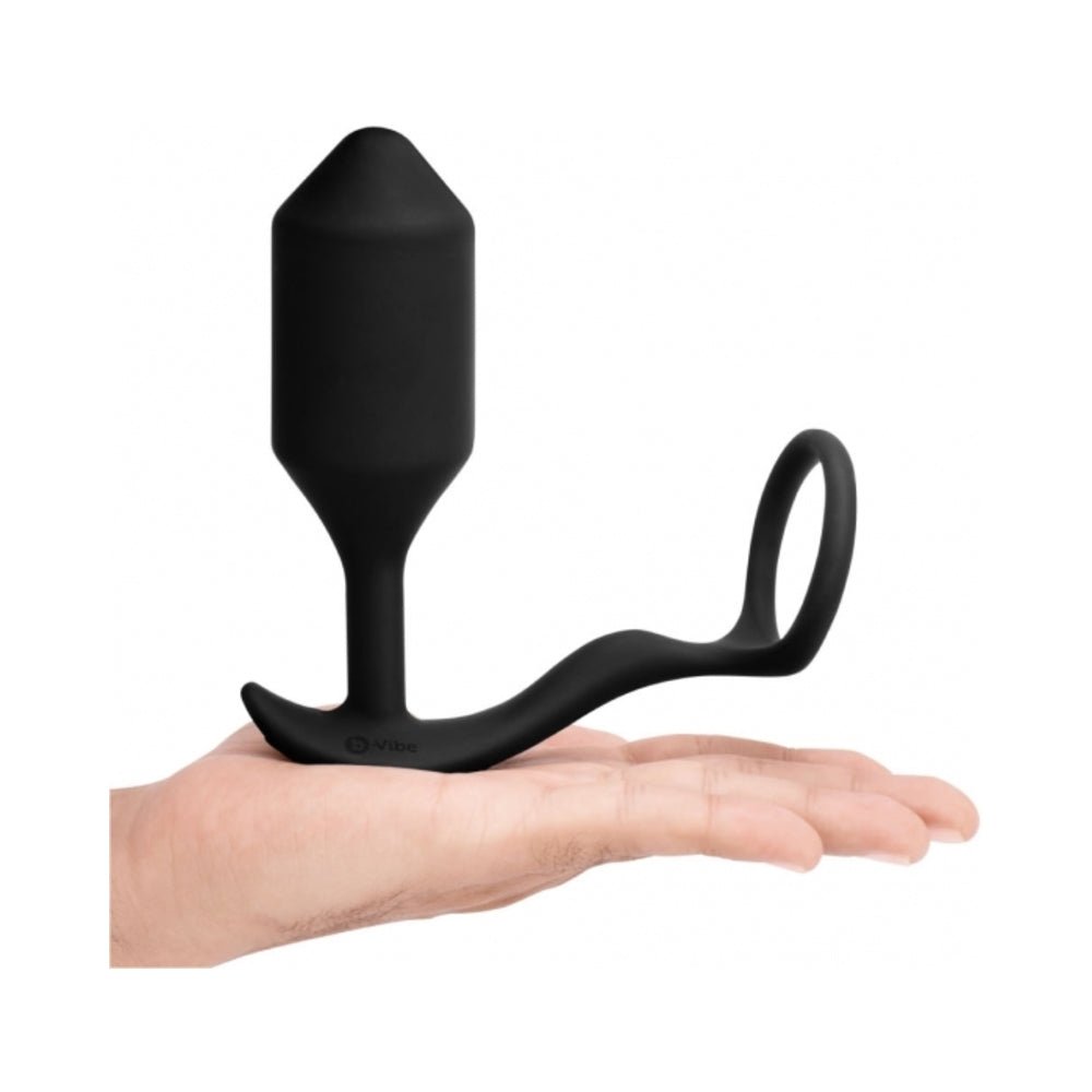 b-Vibe Vibrating Snug & Tug Rechargeable Weighted Silicone Anal Plug with Cockring XL Black - Image 2