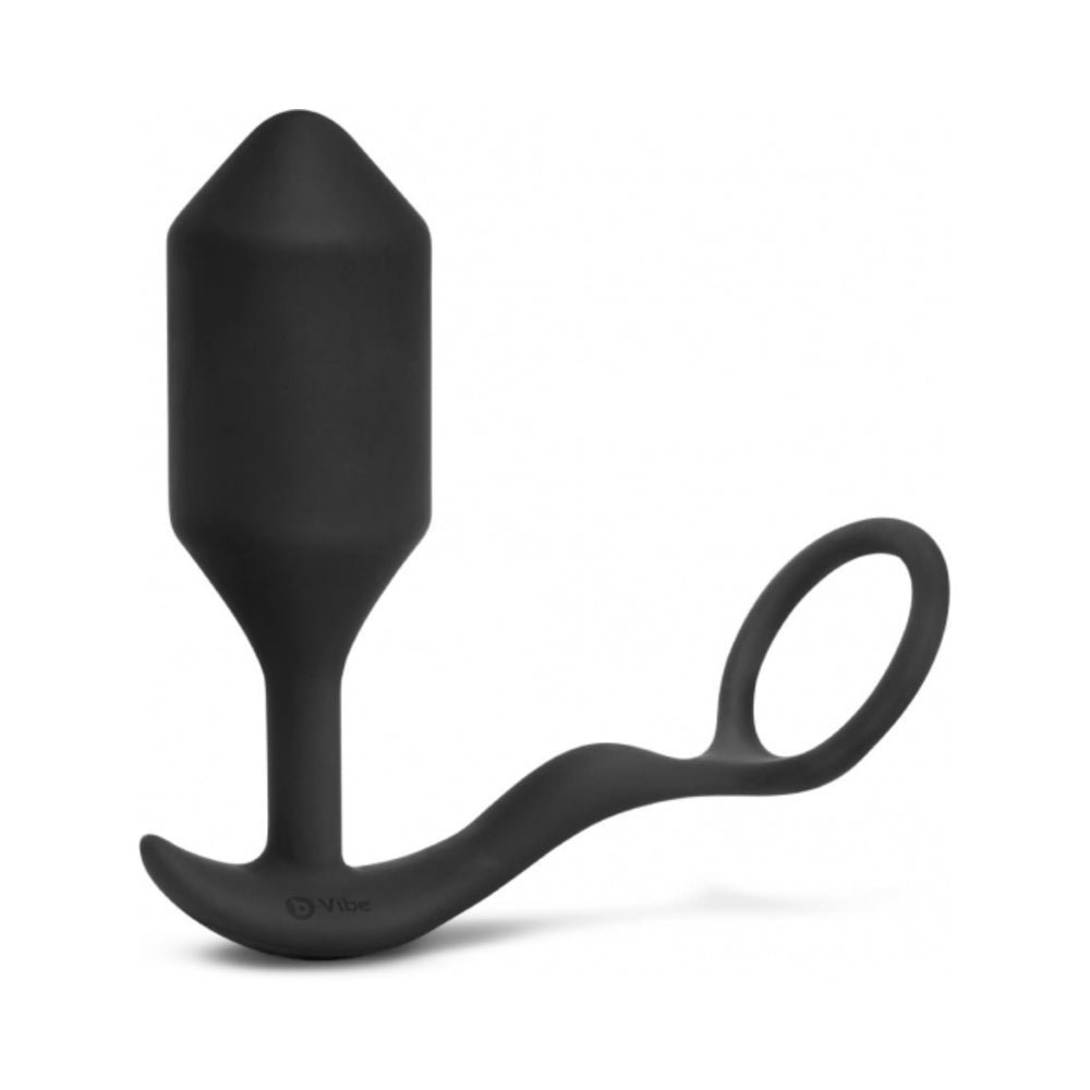 b-Vibe Vibrating Snug & Tug Rechargeable Weighted Silicone Anal Plug with Cockring XL Black - Image 3